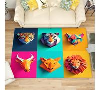 3D Tappeto Salotto Pelo Corto 60x90 cm, Animali Selvaggi Geometrici Tappeto Camera Per Bambini Antiscivolo Lavabile, Colorato Tappeti Decorazione per Corridoio, Soggiorno, Sala