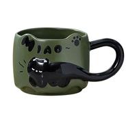 3D Tazze Colazione - Mug Divertenti, Tazza Da Caffè Con Gatto 3D, Tazza Da Latte Impilabile, Simpatica Tazza Da Colazione In Ceramica Con Divertenti Cartoni Animati, Stoviglie Da Cucina(Green)