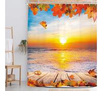 3D Tende Doccia Foglie D'acero Tendina da Doccia Antimuffa Tramonto Sul Mare Impermeabile Lavabile Grande Tessuto Poliestere Tende per Vasca da Bagno 200x200 con 12 Ganci M-17