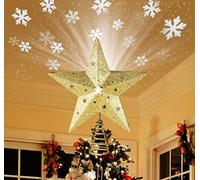 3D Topper Albero di Natale Con Proiezione di Neve, Luci LED Treetop, Puntale Oro per Decorazione Natalizia Domestica per Interni