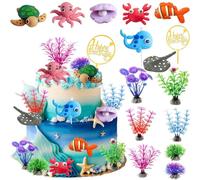 3D Toppers per Torta Animali Marini, Decorazione per torta a tema oceano, Underwater World Cake Topper, per Decorazione per Torte per Bambini, Feste di Compleanno Tema Mare