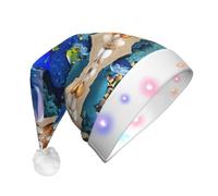 3d Underwater World Delfino Stampa Cappello di Babbo Natale Con Luci A Led, Divertenti Cappelli Di Natale Per Adulti Per Il Nuovo Anno Festa di Vacanza Forniture