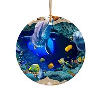 3d Underwater World Delfino Stampa Circolare Albero di Natale Ornamento Appeso Decorazione di Natale Ceramica Per La Casa