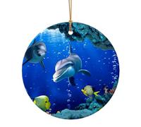 3d Underwater World Fish Dolphi Stampa Circolare Albero di Natale Ornamento Appeso Decorazione di Natale Ceramica Per La Casa