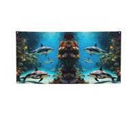 3D Underwater World Fish Dolphi Stampa Versatile Party Banner,Migliori bandiere Banner per Eventi,Decorazioni per feste di compleanno