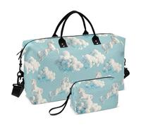 3D Unicorni Nuvola Bianco Decorativo Oversize Viaggio Duffel Bag Palestra Carry on Borse da Bagno con Borsa da toilette per Viaggio 2 Pz Set Bolsa para en Avion