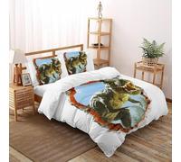 3D Vista del cielo T-Rex Set Di Biancheria Da Letto Adulti Set Da 3 Pezzi Microfibra 2 Federe Cuscino Doppio Con Chiusura A Cerniera Double（200x200cm）