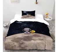 3D Vista Lunare di Snoopy & Woodstock Set Biancheria Da Letto Set Copripiumino Adulti 2 Pezzi Microfibra 1 Federe Cuscino Doppio Con Chiusura A Cerniera Single（135x200cm）