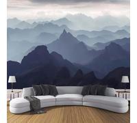 3D Vista Sulle Montagne Carta Da Parati Panoramica In Seta, 200L × 140A Cm,Alpi Grandi Murali, Poster Per Soggiorno, Camera Da Letto,Grigio Viola