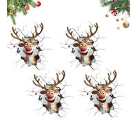 3D Wall-Breaking Santa Claus Sticker, 3D Peel Stick Santa Claus Reindeer Break-Through Wall Decal, Festive Home Door Window Decor for Xmas (4PCS-B)
