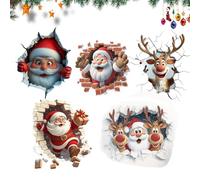 3D Wall-Breaking Santa Claus Wall Stickers,Creative Christmas Wall Decals Peel and Stick,Cartoon Xmas Stickers Home Decor for Door Window Refrigerator Living Room (5pcs)