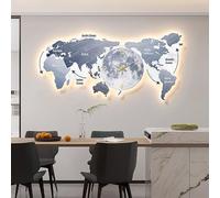 3D Wall Painting With Light, Extra Large Decorative LED Wall Clock For Living Room Decor, Giant Modern Wall Clocks For Bedroom Kitchen Office Home, Big DIY World Map Wall Clock Battery Operated(Gray,5