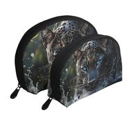 3D Water Leopard stampato trucco borse 2 pezzi portatile Shell Travel Toiletry Bag, bianco, Taglia unica