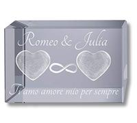 3Dglas 3D Cristallo Cuboide XL 80mm | | 2 Cuori e Infinito | incidere Nomi e Parole d'Amore | Dono d'Amore