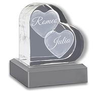 3Dglas Cristallo, Ti Amo con LED Base| Cuore in Vetro Laser 3D da 58 mm con Incisione | Il Regalo per Coloro Che amate