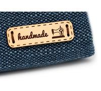 3DP Etichette Handmade Pelle Piane - MOD. HMA, Macchina per Cucire - Tag Handmade Etichette Cuoio rettangolari Handmade da Cucire Fatto a Mano (15 Pezzi - Testo Standard)