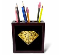 3DROSE immagine di glamour marmo diamante dorato su nero - tile Pen Holder, 12,7 cm (PH 274844 1)