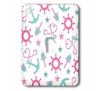 3DROSE llc. Lsp 165812 _ 1 Girly Nautical Print bianco rosa e Aqua blue-single interruttore a levetta, multicolore