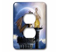 3dRose LLC. lsp_172925_6 Un Drago Guardia Un Castello Nella Notte Una Torcia Fuoco Illumina Il Castello - 2 Spine Copripresa, Multicolore