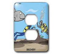 3dRose LLC lsp_5292_6 SCUBA Surprise - Diver Points Out Star Fish and Buddy Points Out The Shark 2 Plug Outlet Cover