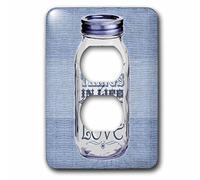3DROSE Lsp 128509 _ 6 Mason Jar on Burlap Print Blue The Best things in life are made with love Gifts For The Cook 2 plug Outlet cover
