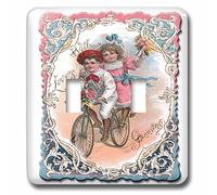 3DROSE Lsp 170261 _ 2 cute Boy and Girl on a tandem Bicycle with ornate Victorian Frame doppio interruttore a levetta, multicolore