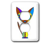 3dRose lsp_24722_6 Cattitude 2 Carino Colorato Gatto Giallo Viola Marrone Blu 2 Presa Copertura