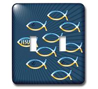 3dRose lsp_41759_2 Seguire Gesù - Chrome Colore Shoal Di Pesce Su Sfondo Con Raggi Doppio Interruttore A Toggle Blu