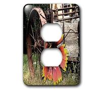 3dRose LSP_44032_6"Una ruota da un vecchio vagone rustico con un fiore rosa e giallo sulla copertura di uscita superiore