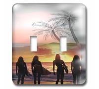 3dRose lsp_61471_2" Surfer ragazze, bel tramonto e ultima onda. Un modo per terminare la giornata." Doppio interruttore a levetta