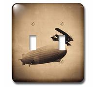 3dRose lsp_77352_2 - Interruttore a doppio levetta, motivo: The Graf Zeppelin che si avvicina a New York City Photograph Seppia