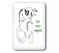 3dRose LSP_77687_1"Disegno di una mucca tacchino e pollo con il messaggio "Mangia più verdure"