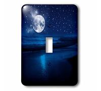 3dRose lsp_79424_1 Luna piena che splende in un cielo stellato sulla spiaggia dove l'oceano incontra la terra Interruttore a levetta singolo