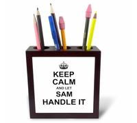 3DROSE PH 233381 1 12,7 cm "Keep Calm and Let Sam Handle it" tile Pen Holder