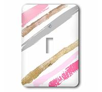 3dRose Pink, Gold, And Gray Diagonal Brush Strokes Interruttore a levetta Singolo, Rosa/Oro/Grigio
