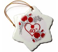 3Drose Red Heart and Roses 40th Ruby Anniversary for Wedding o Business Snowflake Ornament 3 """"