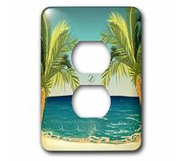 3dRose Two Palm Trees Framing The Ocean Design Coperchio Presa, Multicolore