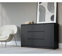3E 3xE living.com Cassettiera 140 cm con 2 ante e 3 cassetti in nero, 140 x 78 x 39 cm