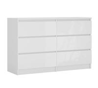 3E 3xE living.com Cassettiera con 6 cassetti 140 cm, colore bianco/Bianco lucido, D: 140 x 38 x 78 cm