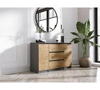 3E 3xE living.com Cassettiera, credenza con 2 ante, 3 cassetti antracite e rovere lancelot, /120 x 79 x 39cm/ varie dimensioni, armadio per soggiorno, camera da letto, disimpegno, ufficio