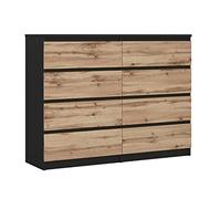 3E 3xE living.com Cassettiera, credenza con 8 cassetti, Nero e Rovere Wotan, D: 120 x 101 x 39 cm