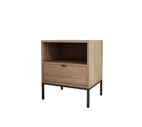 3E 3xE living.com Comodino con cassetto e struttura, maniglia HEXA color oro, colore ROCKFORD DARK WALNUT, 50 x 40 x 58 cm