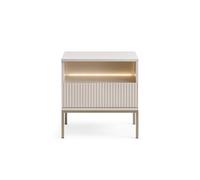 3E 3xE living.com Comodino moderno con frontale scanalato, 54×56×39 cm, Cashmere/Oro