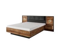 3E 3xE living.com Letto 160x200 con comodini, castagno + antracite, 264,2 x 102 x 210 cm