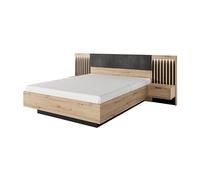 3E 3xE living.com Letto 160x200 con comodini, Rovere Craft + Antracite, 263,8 x 104 x 210 cm
