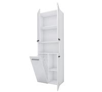 3E 3xE living.com Mobile bagno Bagnoli - Mobile da terra con cinque ripiani e cesto portabiancheria, bianco opaco/bianco lucido, P: 30 cm, A: 174 cm, L: 60 cm