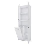 3E 3xE living.com Mobile bagno Bagnoli - Mobile da terra con cinque ripiani e un cesto portabiancheria, bianco, P: 30 cm, A: 174 cm, L: 60 cm