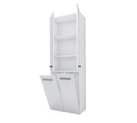 3E 3xE living.com Mobile bagno Bagnoli - Mobile da terra con tre ripiani e due cesti portabiancheria, bianco opaco/bianco lucido, P: 30 cm, A: 174 cm, L: 60 cm