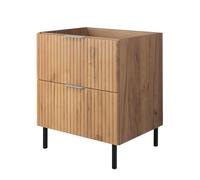 3E 3xE living.com Mobile lavabo, Rovere Craft, 60 x 77 x 46 cm, maniglia argento, gambe nere, senza piano