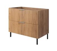 3E 3xE living.com Mobile lavabo, Rovere Craft, 80 x 77 x 46 cm, maniglia argento, gambe nere, senza piano